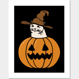 Crying Cat Meme In Pumpkin For Halloween Posters and Art